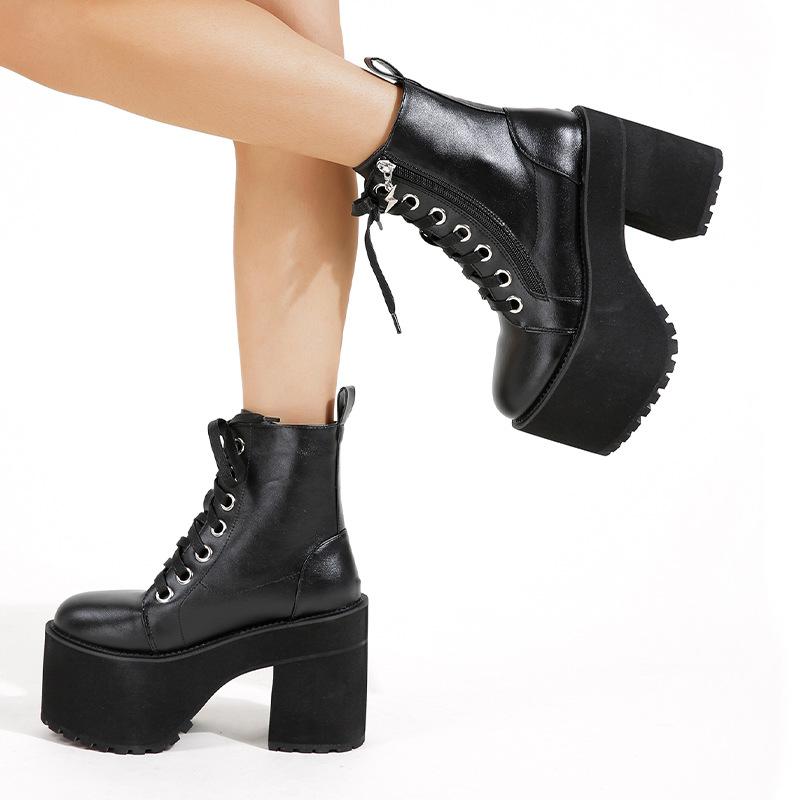 Boots | Alique Lace-Up Boot – Lug Sole  –  Womens Boots Black/Black