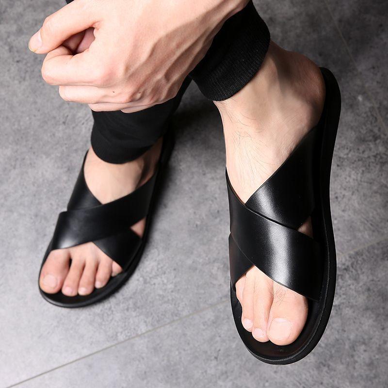 Sandals & Slides | Omer Strappy Flat Sandal  –  Mens Mens Black